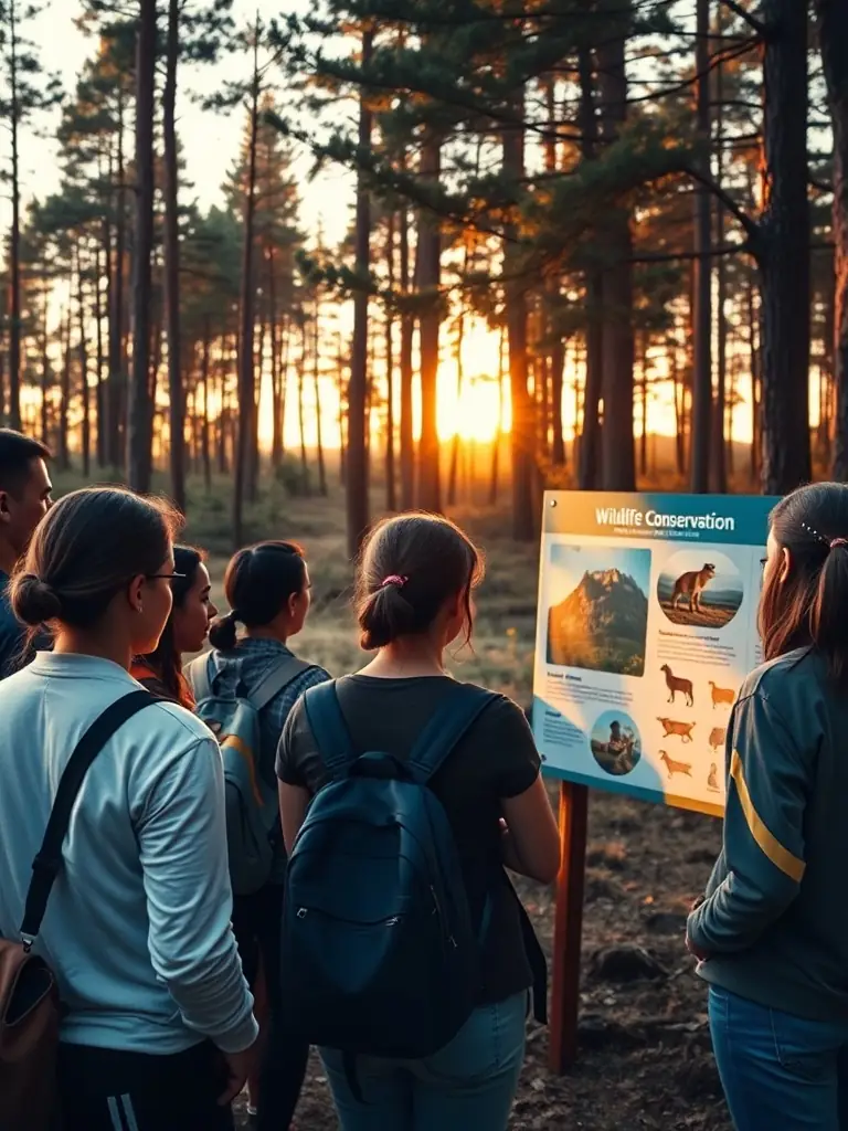 A group of community members participating in an outdoor environmental workshop with educational signage.